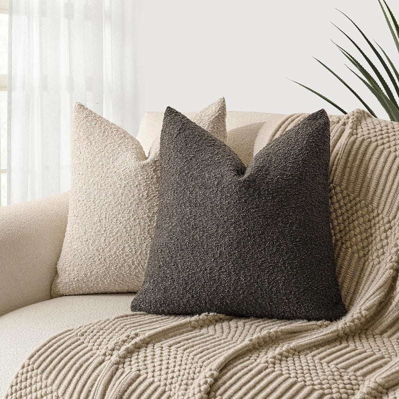 2 Pcs Grey Luxury Boucle Pillow Cover - Solid Color Faux Shearling Cushion Case for Sofa, 45x45cm, 230g (Pillow Insert Not Included)