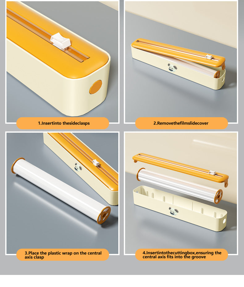 2 Pcs Beige And Yellow Bidirectional Cling Film Cutter - Reusable Wrap Dispenser for Cling Film, Foil, and Parchment, 36x7x5cm (Cling Film Not Included)