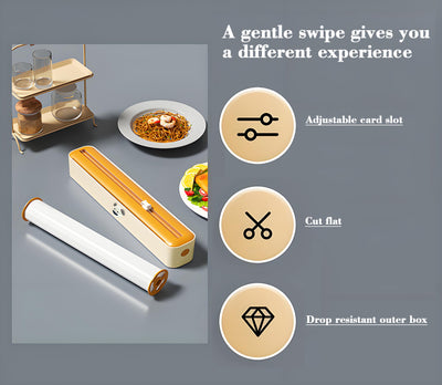 2 Pcs Beige And Yellow Bidirectional Cling Film Cutter - Reusable Wrap Dispenser for Cling Film, Foil, and Parchment, 36x7x5cm (Cling Film Not Included)