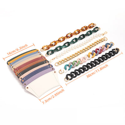 2 Pcs Purple Detachable Chain Coffee Cup Sleeve - PU Leather Insulated Cup Holder with Handle, 16cm Top, 70g(Cup not included, only cup sleeve and chain)