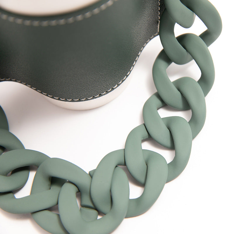 2 Pcs Purple Detachable Chain Coffee Cup Sleeve - PU Leather Insulated Cup Holder with Handle, 16cm Top, 70g(Cup not included, only cup sleeve and chain)