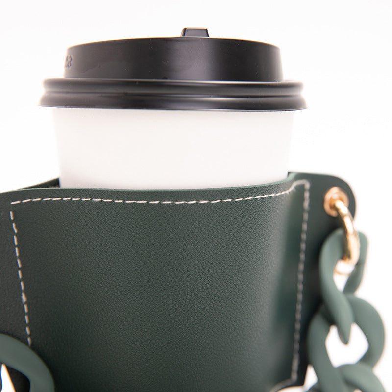 2 Pcs Red Detachable Chain Coffee Cup Sleeve - PU Leather Insulated Cup Holder with Handle, 16cm Top, 70g(Cup not included, only cup sleeve and chain)