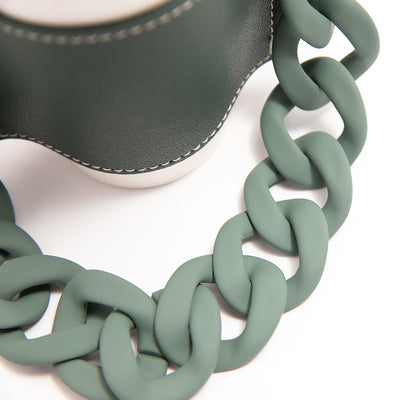 2 Pcs Dark Green Detachable Chain Coffee Cup Sleeve - PU Leather Insulated Cup Holder with Handle, 16cm Top, 70g(Cup not included, only cup sleeve and chain)