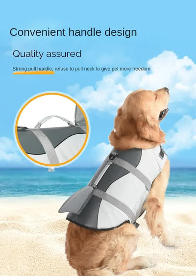 Size XS Beige And Blue Sailboat Pattern Pet Life Jacket for Dogs - Summer Swimming Safety Vest with Shark Fin for Small to Large Breeds
