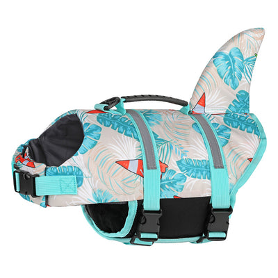 Size XL Beige And Blue Sailboat Pattern Pet Life Jacket for Dogs - Summer Swimming Safety Vest with Shark Fin for Small to Large Breeds