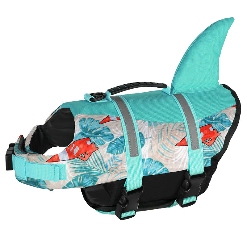 Size S Blue Sailboat Pattern Pet Life Jacket for Dogs - Summer Swimming Safety Vest with Shark Fin for Small to Large Breeds