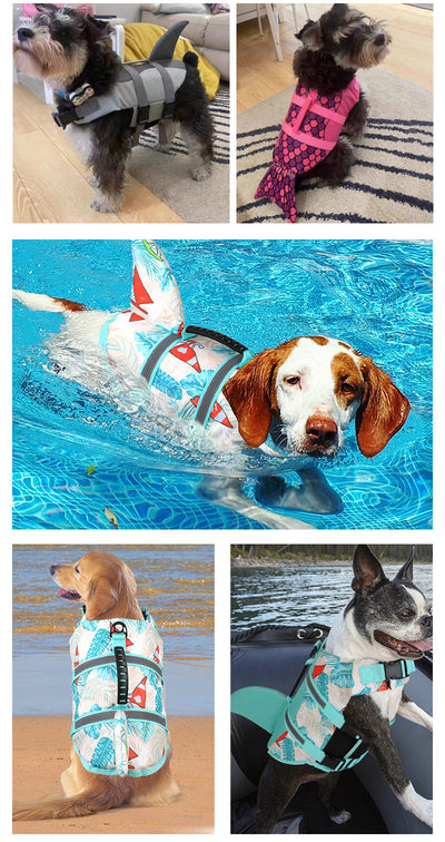 Size XL Blue Sailboat Pattern Pet Life Jacket for Dogs - Summer Swimming Safety Vest with Shark Fin for Small to Large Breeds