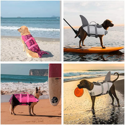 Size XS Green Scales Pattern Pet Life Jacket for Dogs - Summer Swimming Safety Vest with Shark Fin for Small to Large Breeds