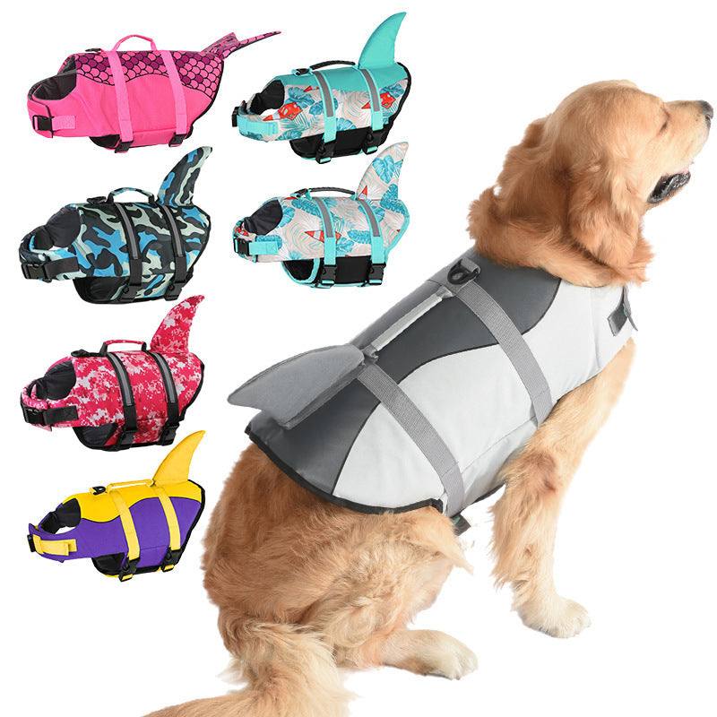 Size S Green Scales Pattern Pet Life Jacket for Dogs - Summer Swimming Safety Vest with Shark Fin for Small to Large Breeds
