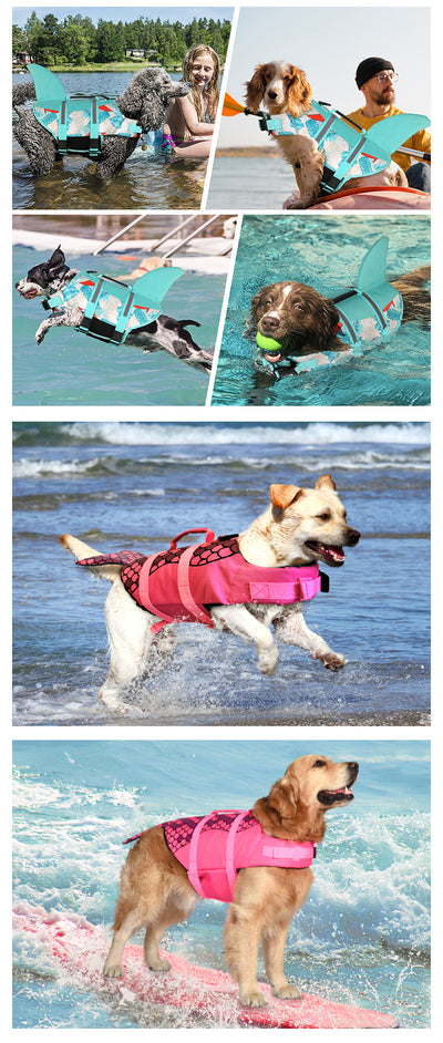 Size XL Green Scales Pattern Pet Life Jacket for Dogs - Summer Swimming Safety Vest with Shark Fin for Small to Large Breeds