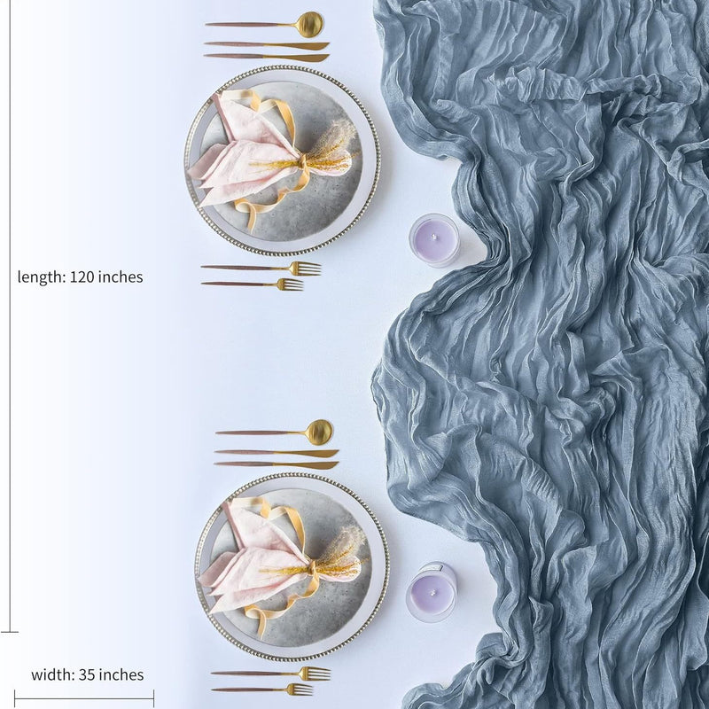 Peacock Blue Bohemian Gauze Table Runner 2-Pack - Polyester Fabric for Party and Birthday Table Decor