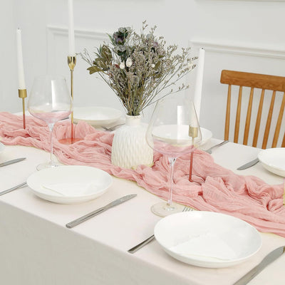 Brick Red Bohemian Gauze Table Runner 2-Pack - Polyester Fabric for Party and Birthday Table Decor