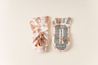 2 Pairs Pink Tie-Dye Non-Slip Yoga Socks for Women - Five-Toe Cotton Blend Socks for Pilates and Indoor Sports