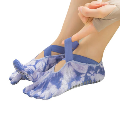 2 Pairs Pink Tie-Dye Non-Slip Yoga Socks for Women - Five-Toe Cotton Blend Socks for Pilates and Indoor Sports