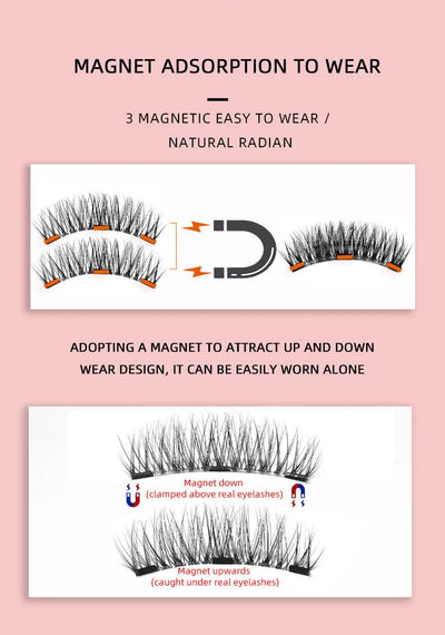 Style 3 Black Magnetic False Eyelashes Kit - 3 Pairs with Applicator Clip and Mirror Case