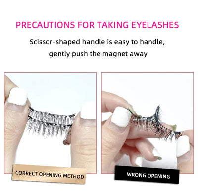 Style 3 Black Magnetic False Eyelashes Kit - 3 Pairs with Applicator Clip and Mirror Case
