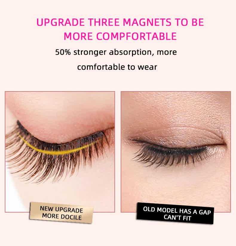 Style 3 Black Magnetic False Eyelashes Kit - 3 Pairs with Applicator Clip and Mirror Case