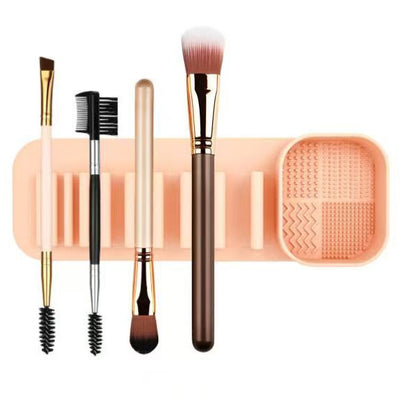3 Pcs Yellow Silicone Makeup Brush Organizer and Cleaning Rack - Wall-Mounted Holder with Brush Cleaning Texture