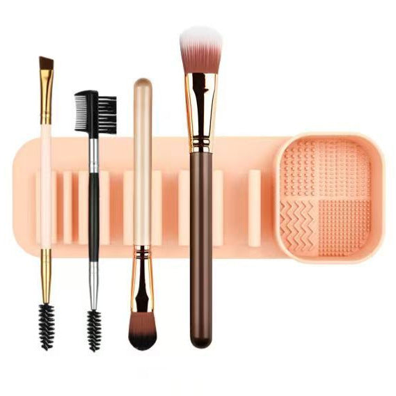 3 Pcs Yellow Silicone Makeup Brush Organizer and Cleaning Rack - Wall-Mounted Holder with Brush Cleaning Texture