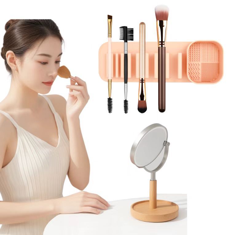 3 Pcs Yellow Silicone Makeup Brush Organizer and Cleaning Rack - Wall-Mounted Holder with Brush Cleaning Texture
