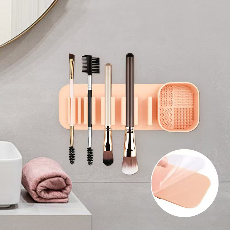 3 Pcs Yellow Silicone Makeup Brush Organizer and Cleaning Rack - Wall-Mounted Holder with Brush Cleaning Texture