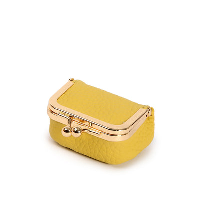 Yellow Mini Jewelry Pouch - Compact PU Leather Coin Purse for Earrings, Rings, and Necklaces, 6.5x5x3.5cm