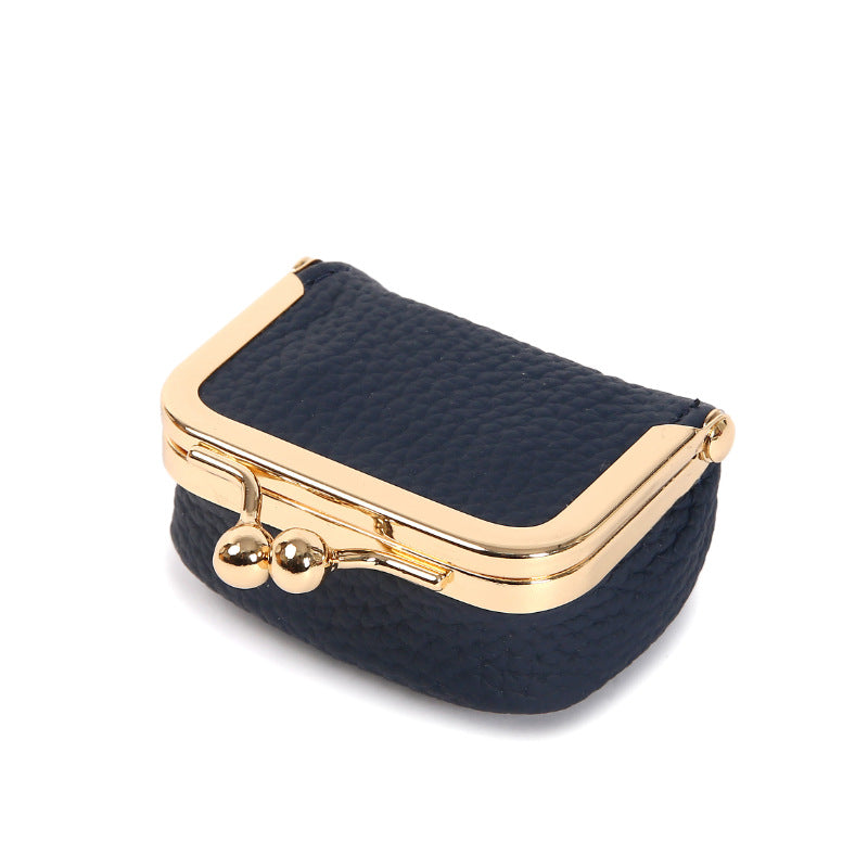 Navy Blue Mini Jewelry Pouch - Compact PU Leather Coin Purse for Earrings, Rings, and Necklaces, 6.5x5x3.5cm