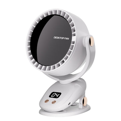 White Portable Bladeless Clip Fan with USB Charging - 180-Degree Oscillating, Lightweight, and Quiet for Desk, Camping, and Outdoor Use