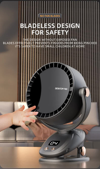 White Portable Bladeless Clip Fan with USB Charging - 180-Degree Oscillating, Lightweight, and Quiet for Desk, Camping, and Outdoor Use