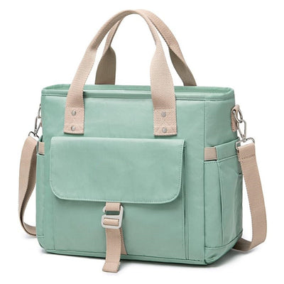 Green Spacious Insulated Lunch Bag - Wide Open Design, Removable Strap, Side Water Bottle Pockets - Perfect for Work, Picnic & Travel