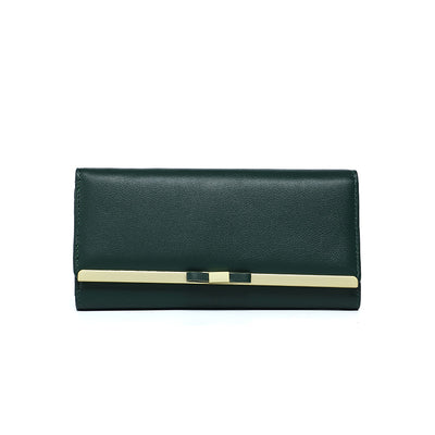 Green Elegant Women's Long Wallet - Clutch Purse with Zip Coin Pocket & Card Slots