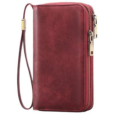 Black Double Zipper Women's Wallet - Large Capacity Clutch Organizer with Wristlet Strap