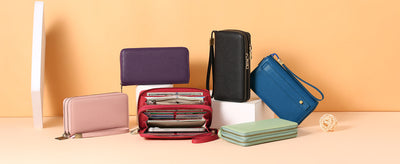 Black Double Zipper Women's Wallet - Large Capacity Clutch Organizer with Wristlet Strap