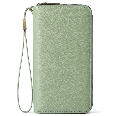 Mint Green Double Zipper Women's Wallet - Large Capacity Clutch Organizer with Wristlet Strap