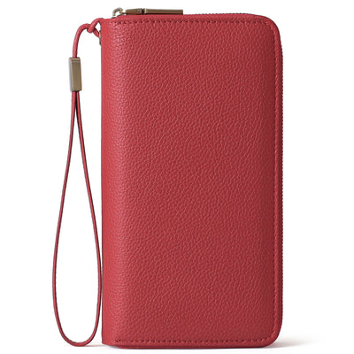 Red Double Zipper Women's Wallet - Large Capacity Clutch Organizer with Wristlet Strap