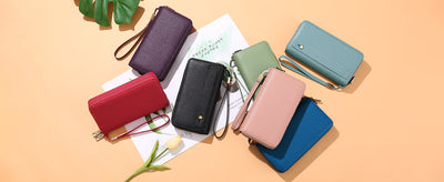 Red Double Zipper Women's Wallet - Large Capacity Clutch Organizer with Wristlet Strap