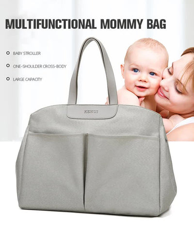 Size Small Grey Stylish Multi-Function Diaper Bag - Insulated Tote with Shoulder Strap for Baby Essentials
