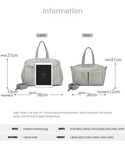 Size Small Grey Stylish Multi-Function Diaper Bag - Insulated Tote with Shoulder Strap for Baby Essentials