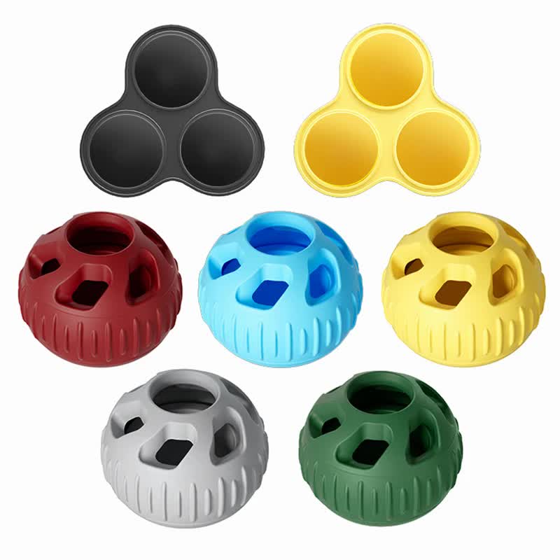 Grey Ball and Yellow Mold Pet Treat Dispensing Ball and Molding Set - Silicone Dog Chew Toy for Teeth Cleaning and Boredom Relief