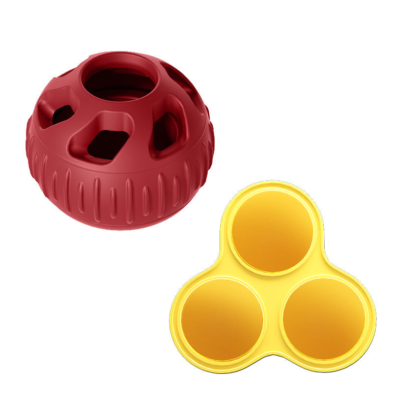 Red Ball and Yellow Mold Pet Treat Dispensing Ball and Molding Set - Silicone Dog Chew Toy for Teeth Cleaning and Boredom Relief