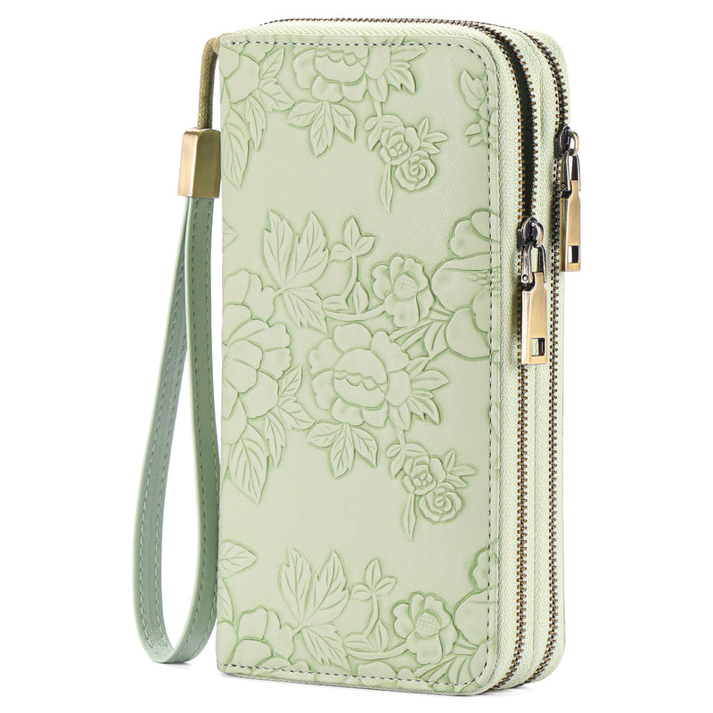 Green Floral Embossed Large Capacity Women&