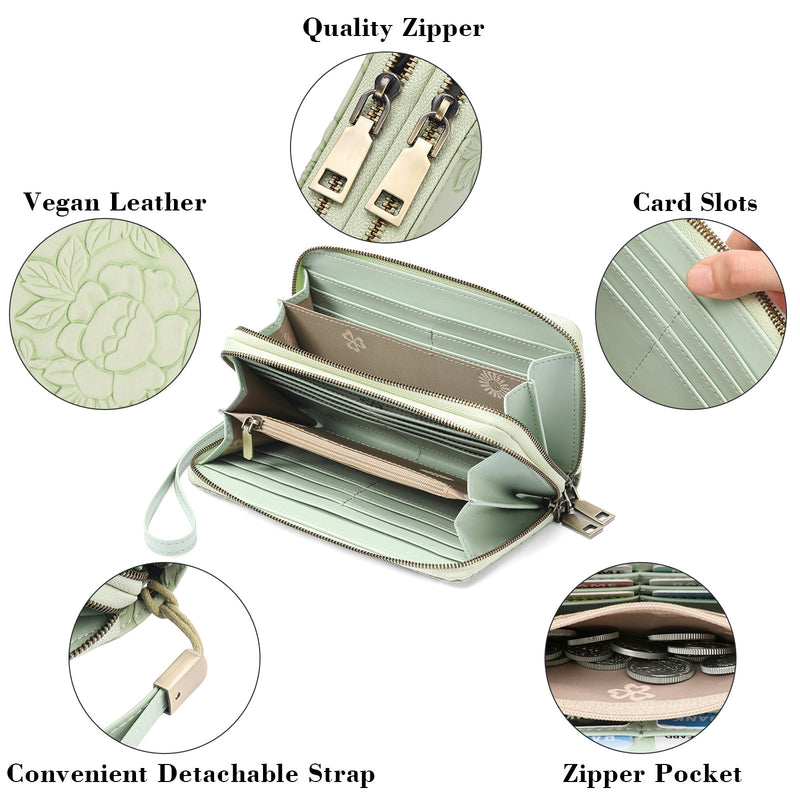 Green Floral Embossed Large Capacity Women&