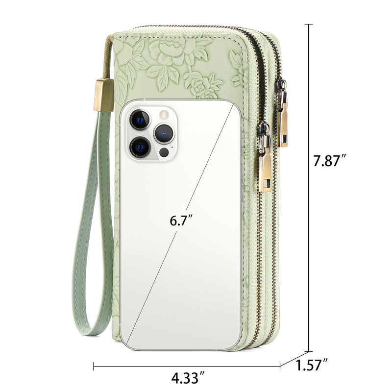 Green Floral Embossed Large Capacity Women&