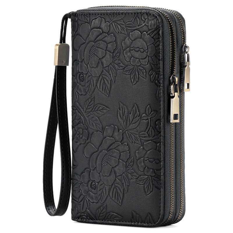 Black Floral Embossed Large Capacity Women&