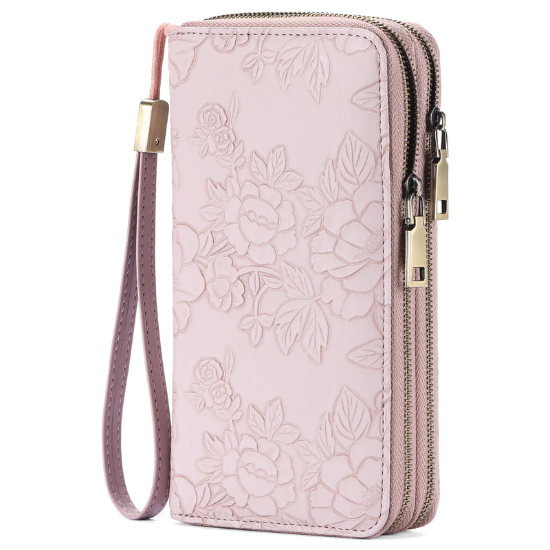 Pink Floral Embossed Large Capacity Women&