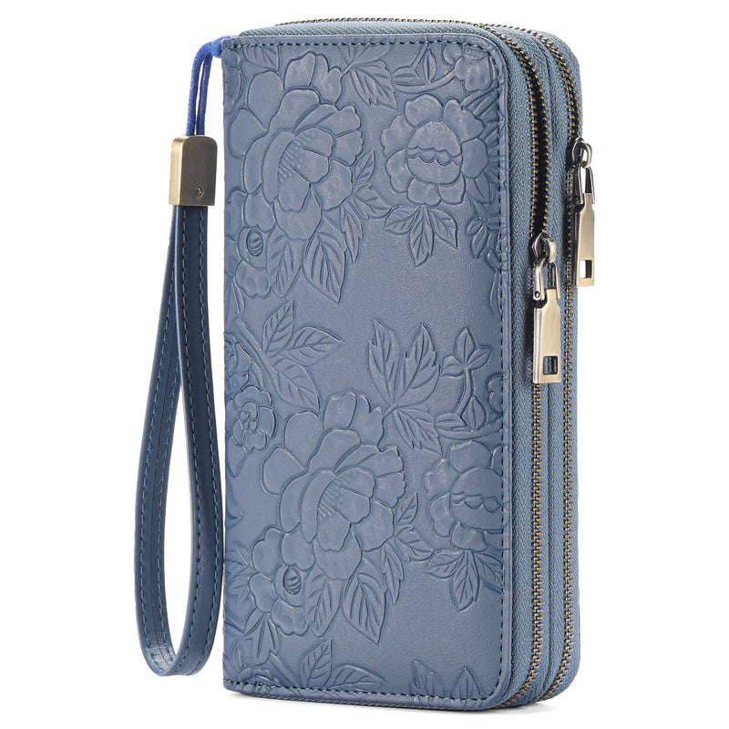 Blue Floral Embossed Large Capacity Women&
