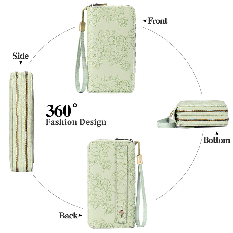 Blue Floral Embossed Large Capacity Women&