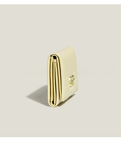 Pink Compact Women's Bow-Accent Wallet - Fresh Minimalist PU Leather Foldable Card Holder with Multiple Slots