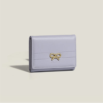 Purple Compact Women's Bow-Accent Wallet - Fresh Minimalist PU Leather Foldable Card Holder with Multiple Slots