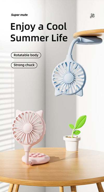 2 Pcs Yellow Portable USB Mini Fan with Suction Cup - 360-Degree Adjustable Foldable Desktop Fan with 3 Speed Settings